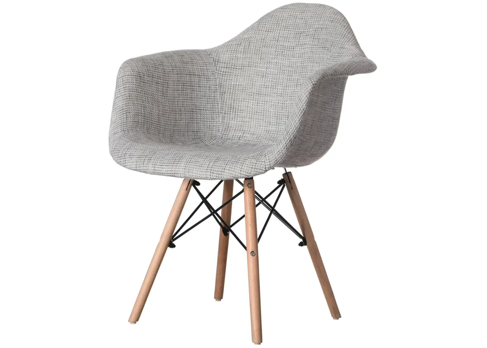 Mid-Century Modern Style Fabric Lined Armchair with Beech Wooden Legs, Grey