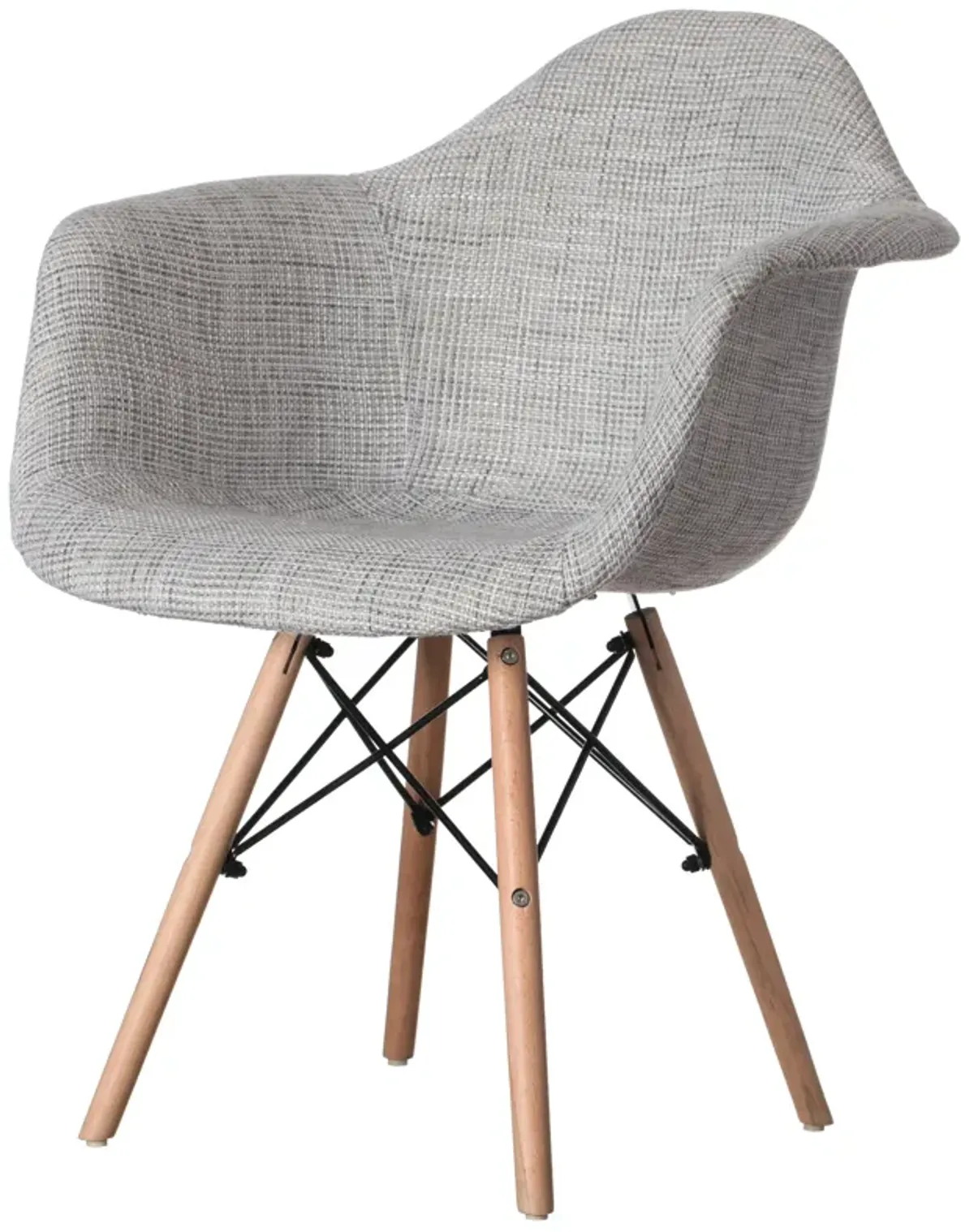 Mid-Century Modern Style Fabric Lined Armchair with Beech Wooden Legs, Grey