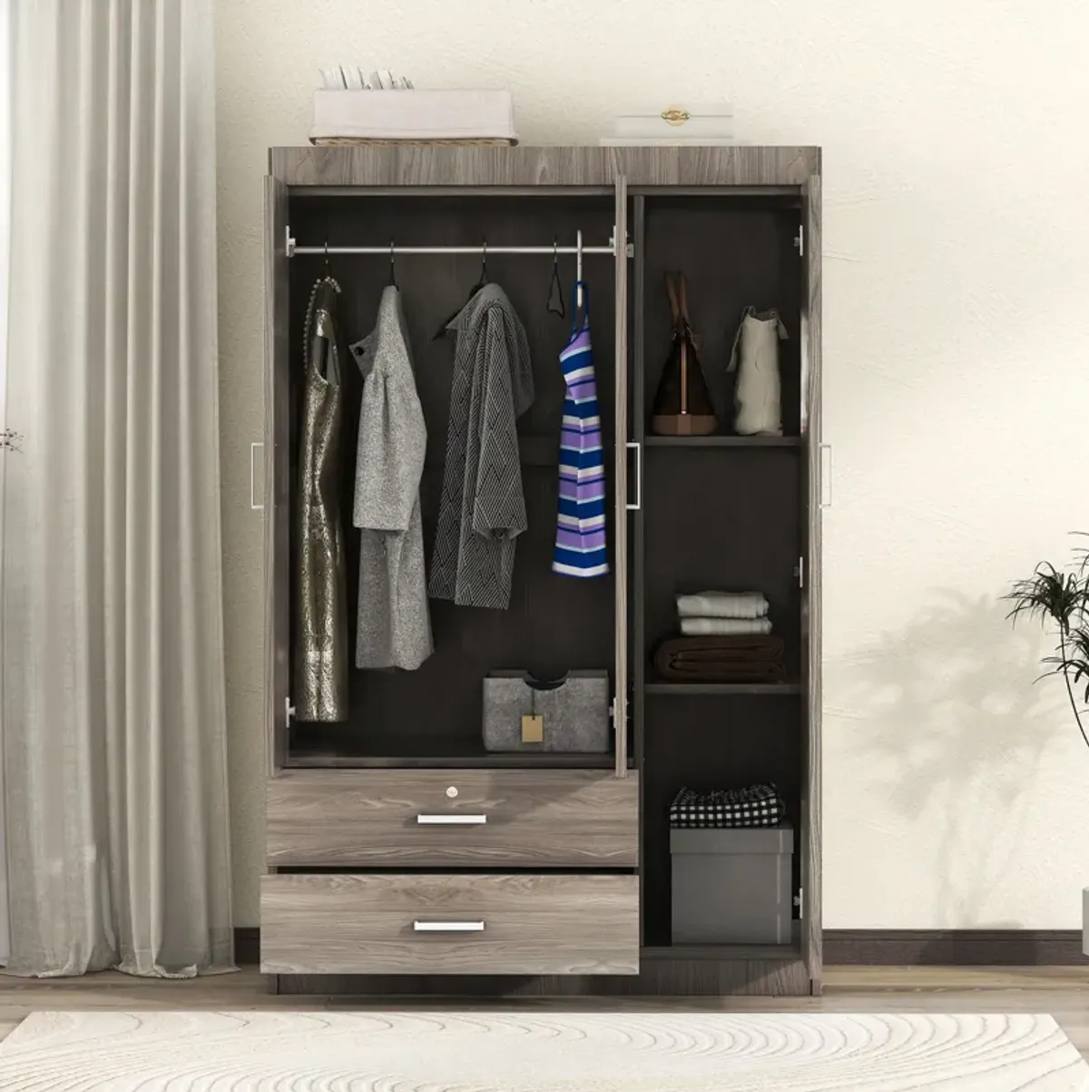 Merax 3-Door Wardrobe with 2 Drawers