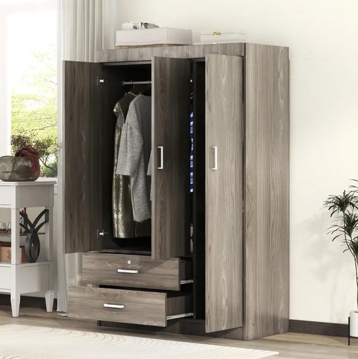 Merax 3-Door Wardrobe with 2 Drawers