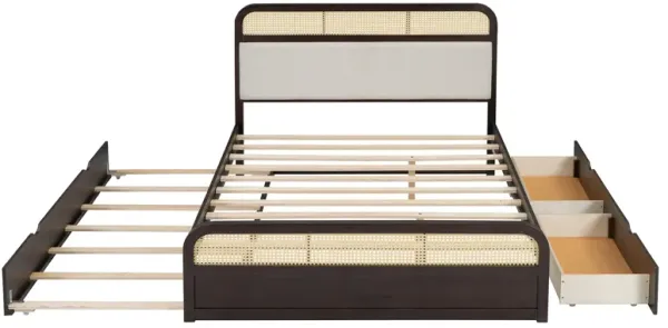 Merax Wooden Platform Bed with Trundle and 2 Drawers