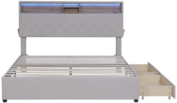 Upholstered Platform Bed with Storage Headboard