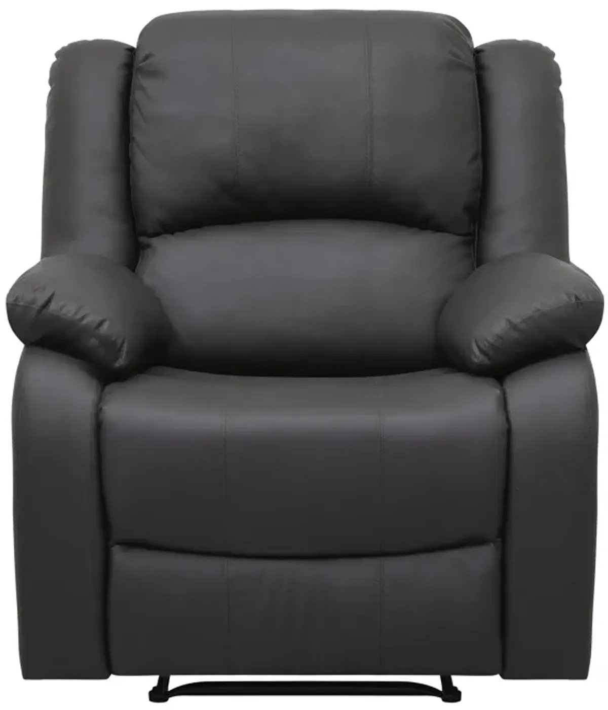 Chris 38 Inch Manual Recliner Chair, Solid Wood, Black Faux Leather - Benzara