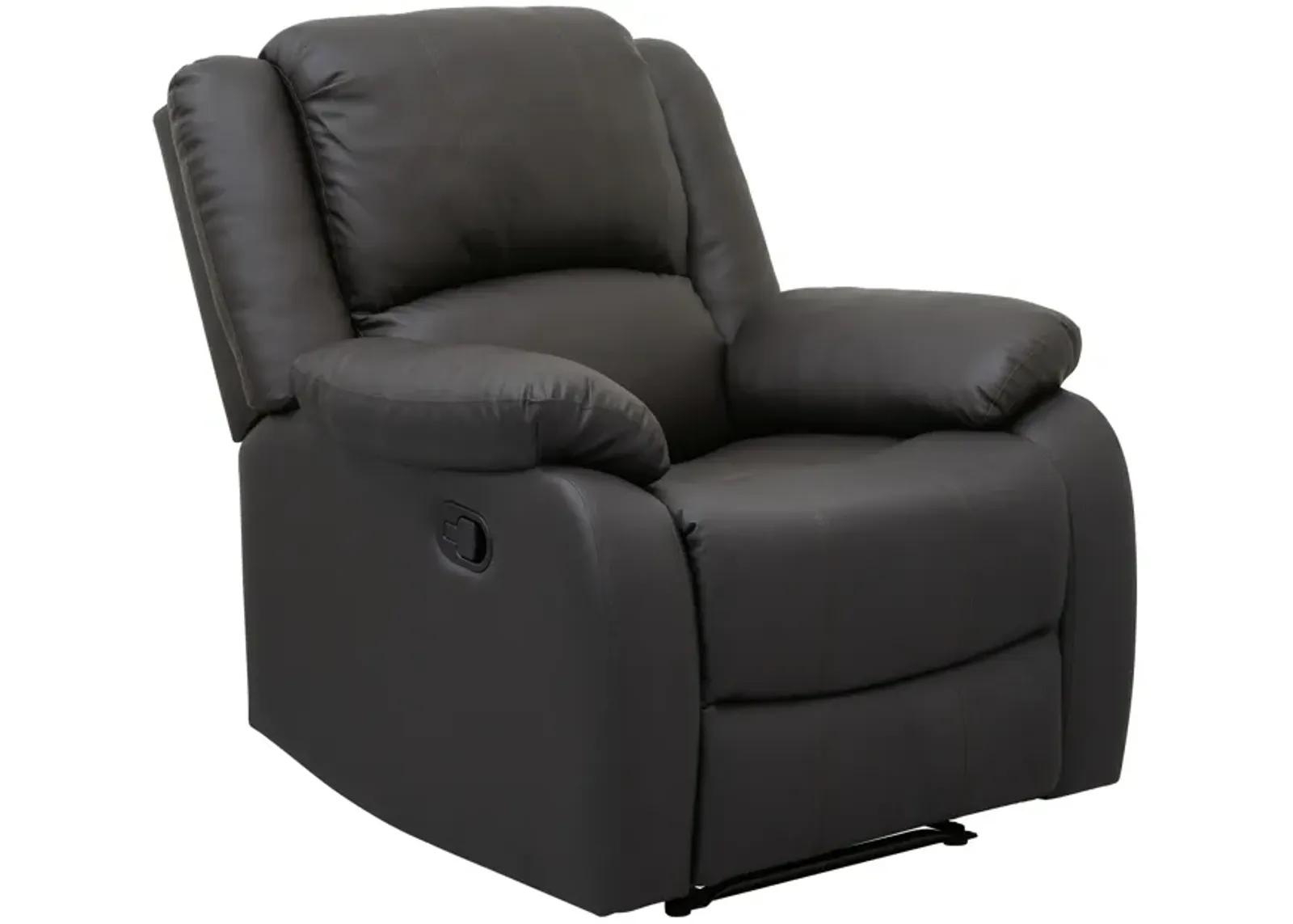 Chris 38 Inch Manual Recliner Chair, Solid Wood, Black Faux Leather - Benzara