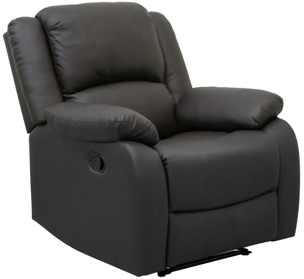 Chris 38 Inch Manual Recliner Chair, Solid Wood, Black Faux Leather - Benzara