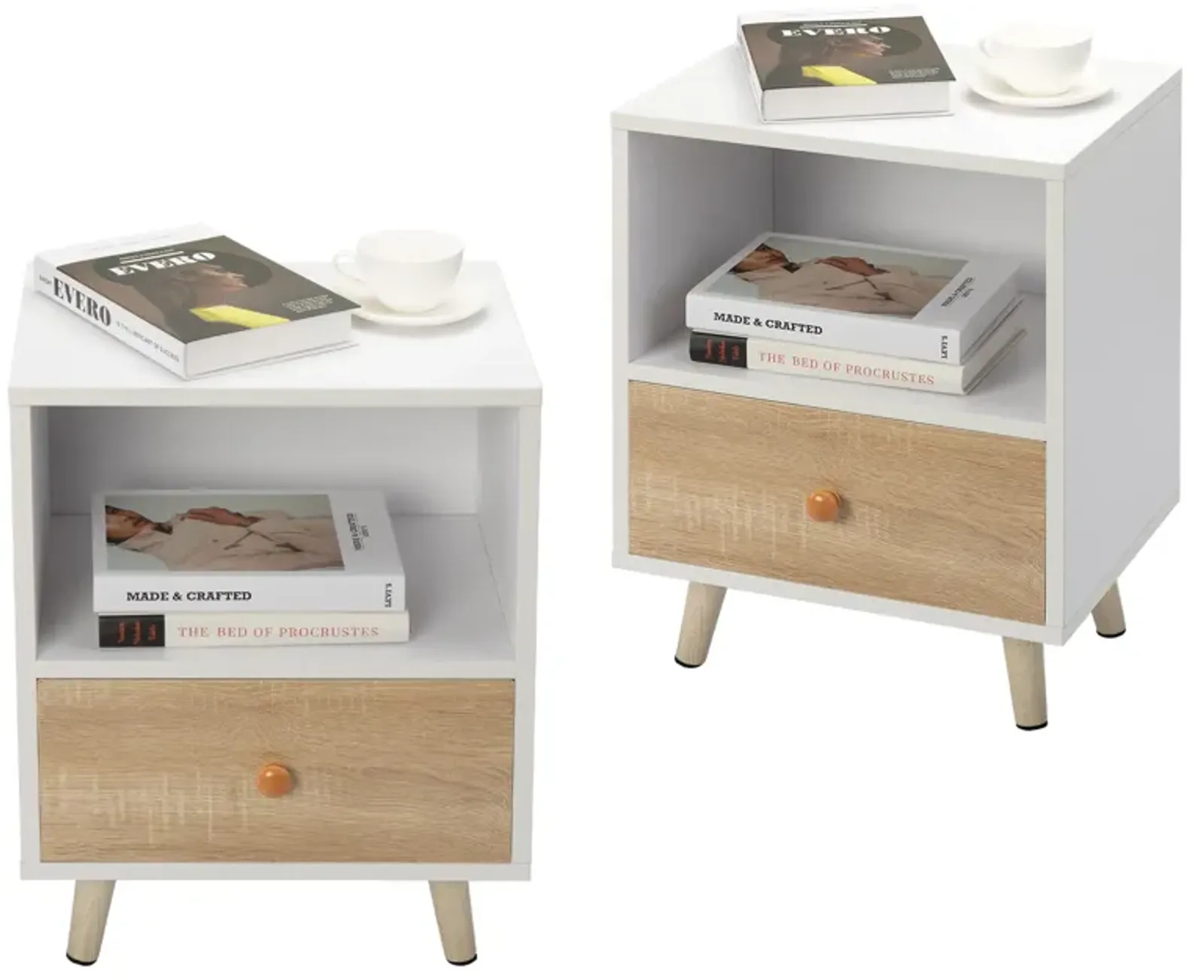 Jaxpety Single Drawer Nightstand 2pcs White