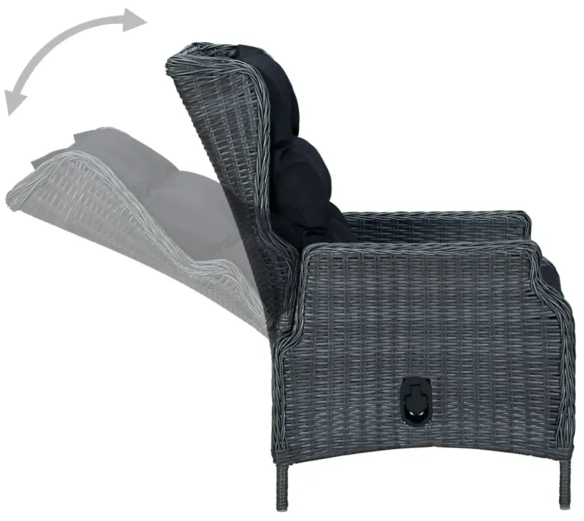 vidaXL Reclining Garden Chair with Cushions Poly Rattan Dark Gray