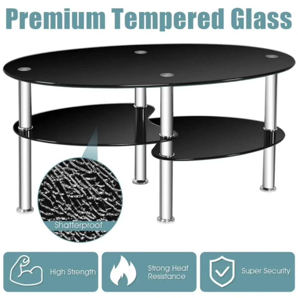 Hivvago Tempered Glass Oval Side Coffee Table