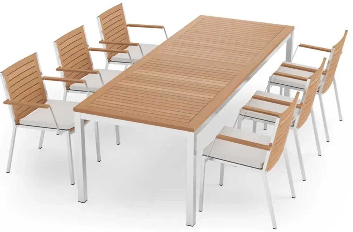 Monterey 6 Seater Dining Set with 96 in. Table - Aluminum and Teak