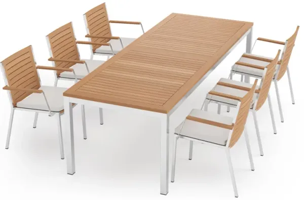 Monterey 6 Seater Dining Set with 96 in. Table - Aluminum and Teak