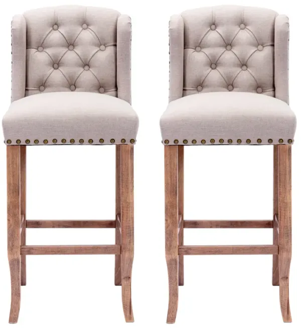 30 Inches Seat Height Bar Chairs Set of 2, Wing Back Farmhouse Nailhead Trim Upholstered Bar stools with Tufted Upholstered, Cream