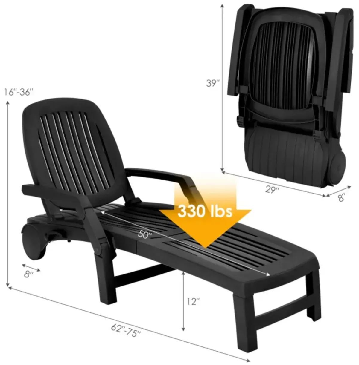 Hivvago Adjustable Patio Sun Lounger with Weather Resistant Wheels