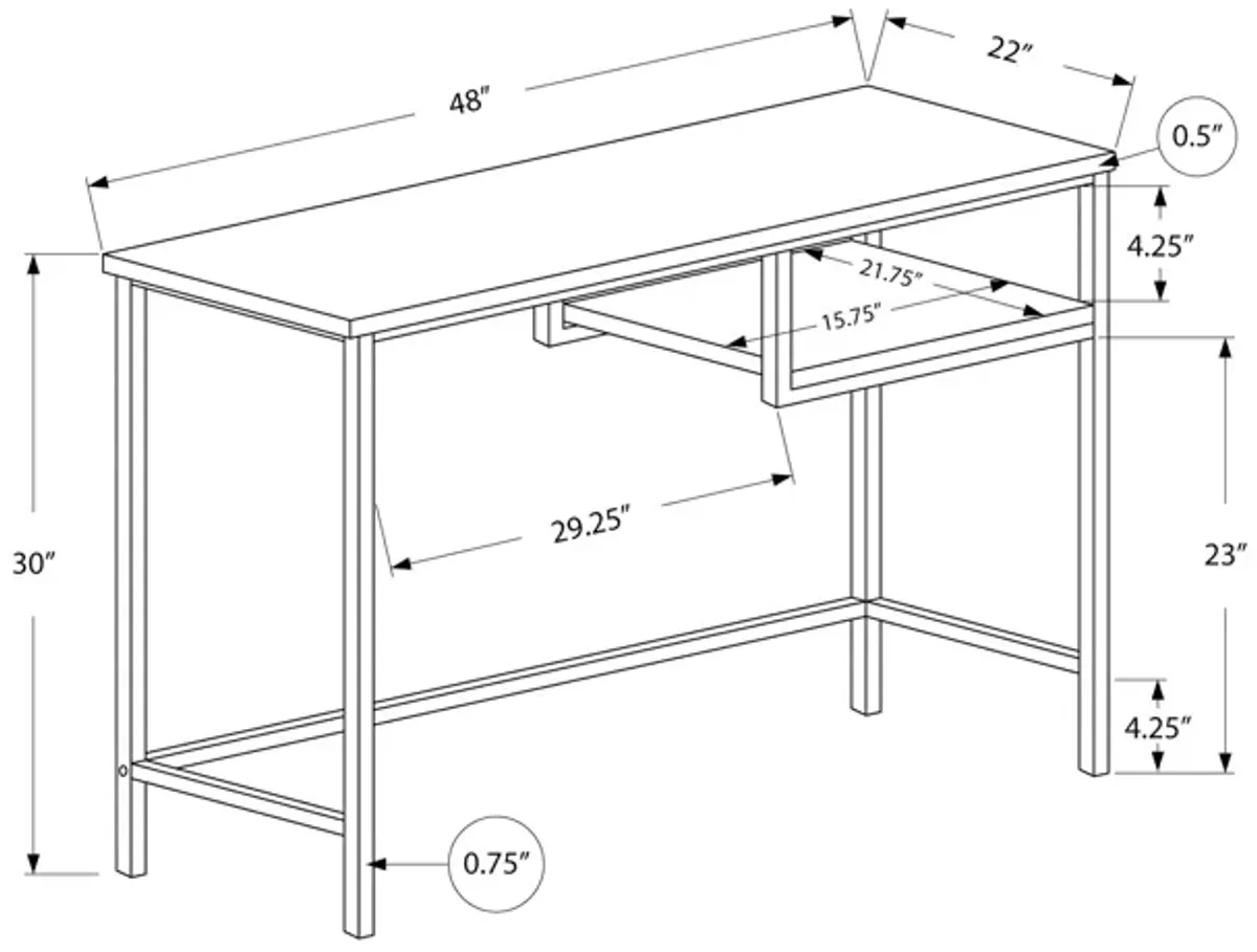 Monarch Specialties I 7370 Computer Desk, Home Office, Laptop, 48"L, Work, Metal, Laminate, Brown, Black, Contemporary, Modern