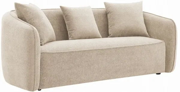 Keina Sofa, 3 Accent Pillows, Rounded Back, Beige Chenille, 79 Inch - Benzara