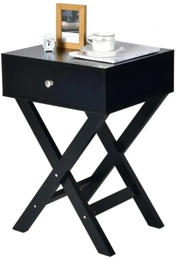 Retro Black X-Shape 1 Drawer Nightstand Coffee Table