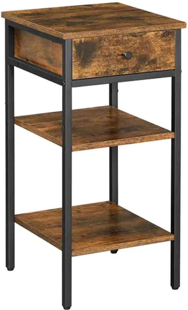 Tall Nightstand with Drawer and 2 Storage Shelves - Space-Saving End Table