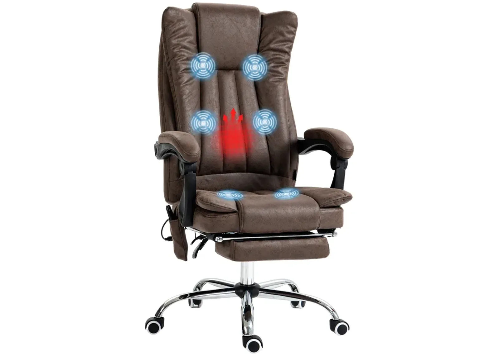 Coffee Microfiber Office Chair: Heated, 6 Point Adjustment