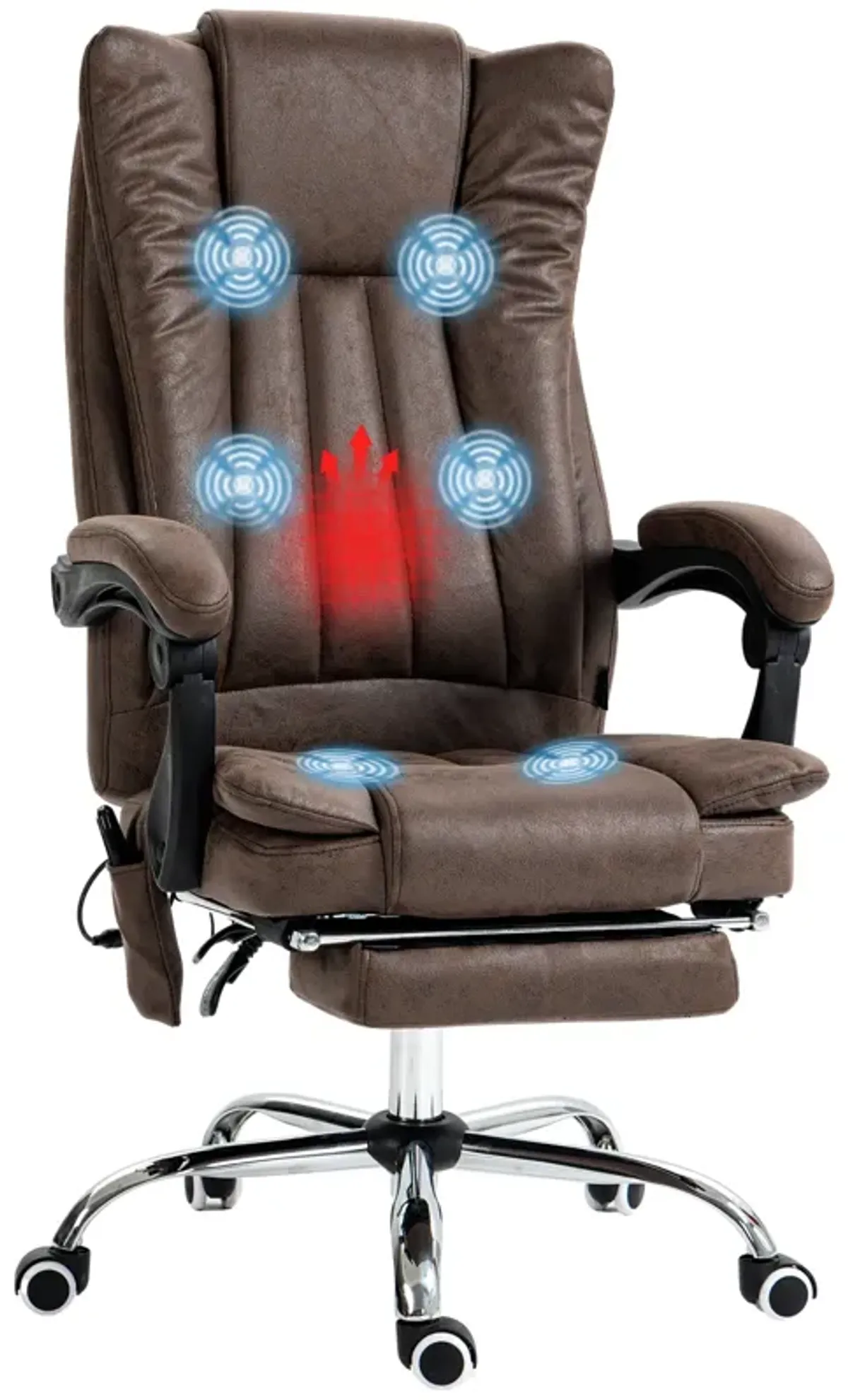 Coffee Microfiber Office Chair: Heated, 6 Point Adjustment