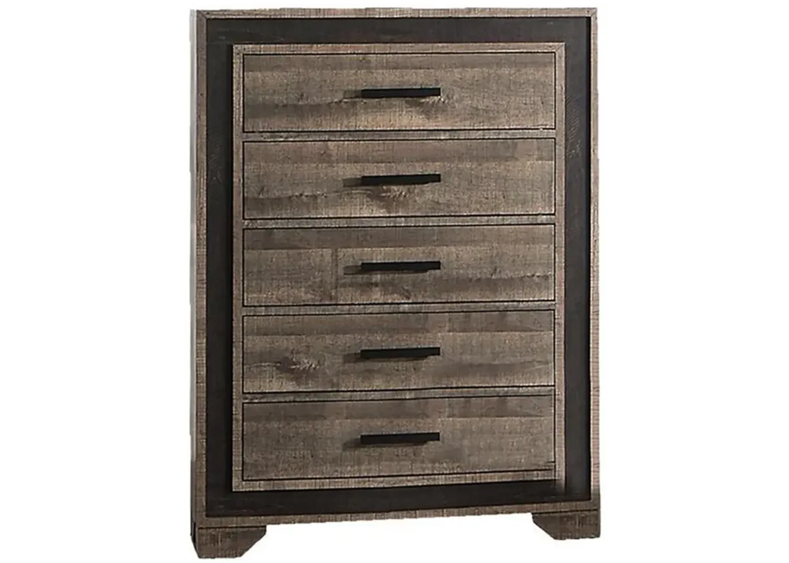 Nny 45 Inch Tall Dresser Chest with 5 Drawers, Black Handles, Brown Wood - Benzara