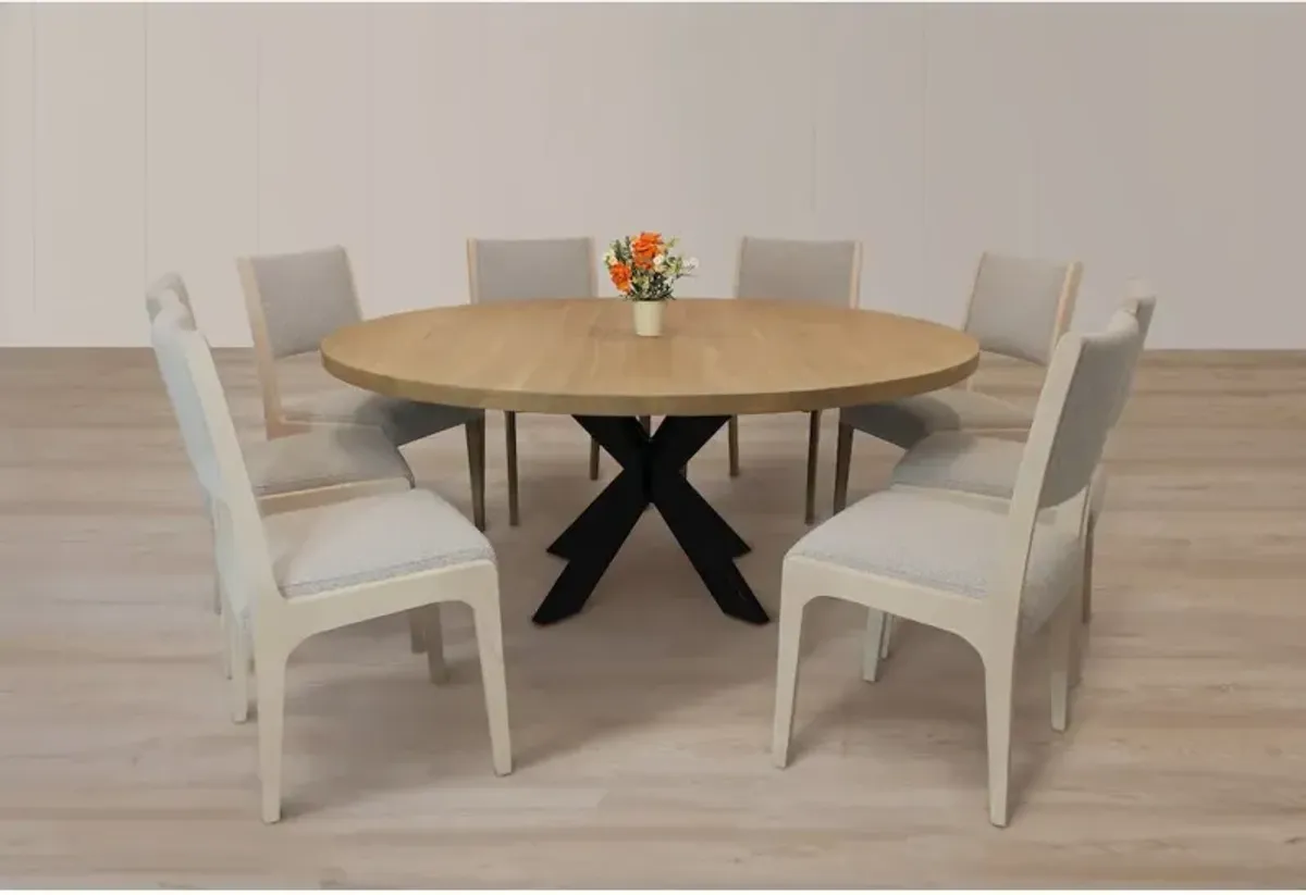 9-Piece 72 Dining Set 8 Ash Dining Chairs in Gray Boucle Linen Fabric