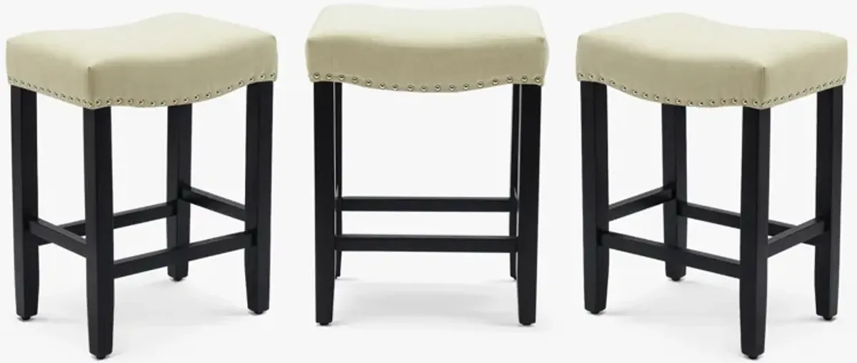 WestinTrends 24" Upholstered Saddle Seat Black Counter Stool (Set of 3)