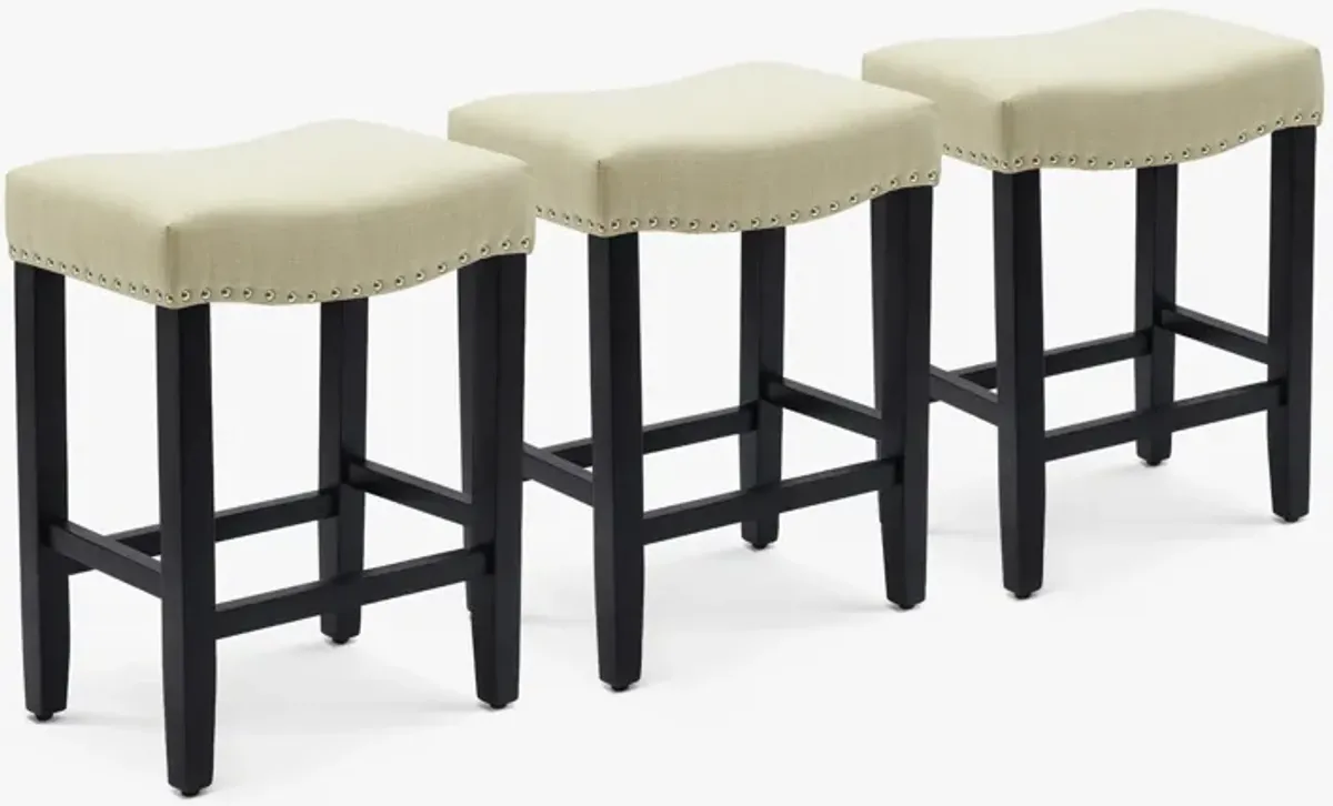 WestinTrends 24" Upholstered Saddle Seat Black Counter Stool (Set of 3)