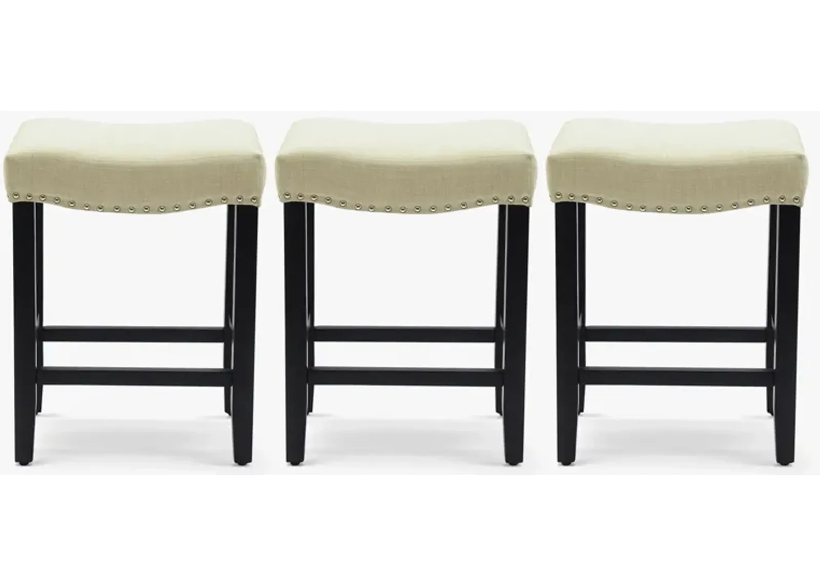 WestinTrends 24" Upholstered Saddle Seat Black Counter Stool (Set of 3)