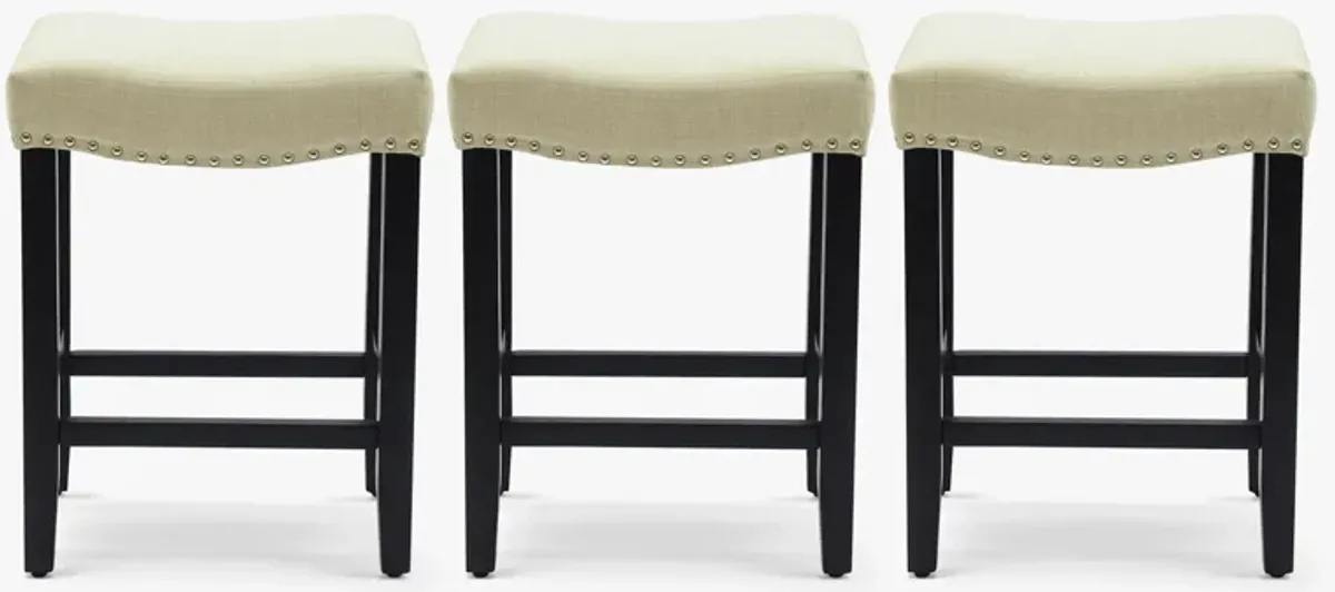 WestinTrends 24" Upholstered Saddle Seat Black Counter Stool (Set of 3)