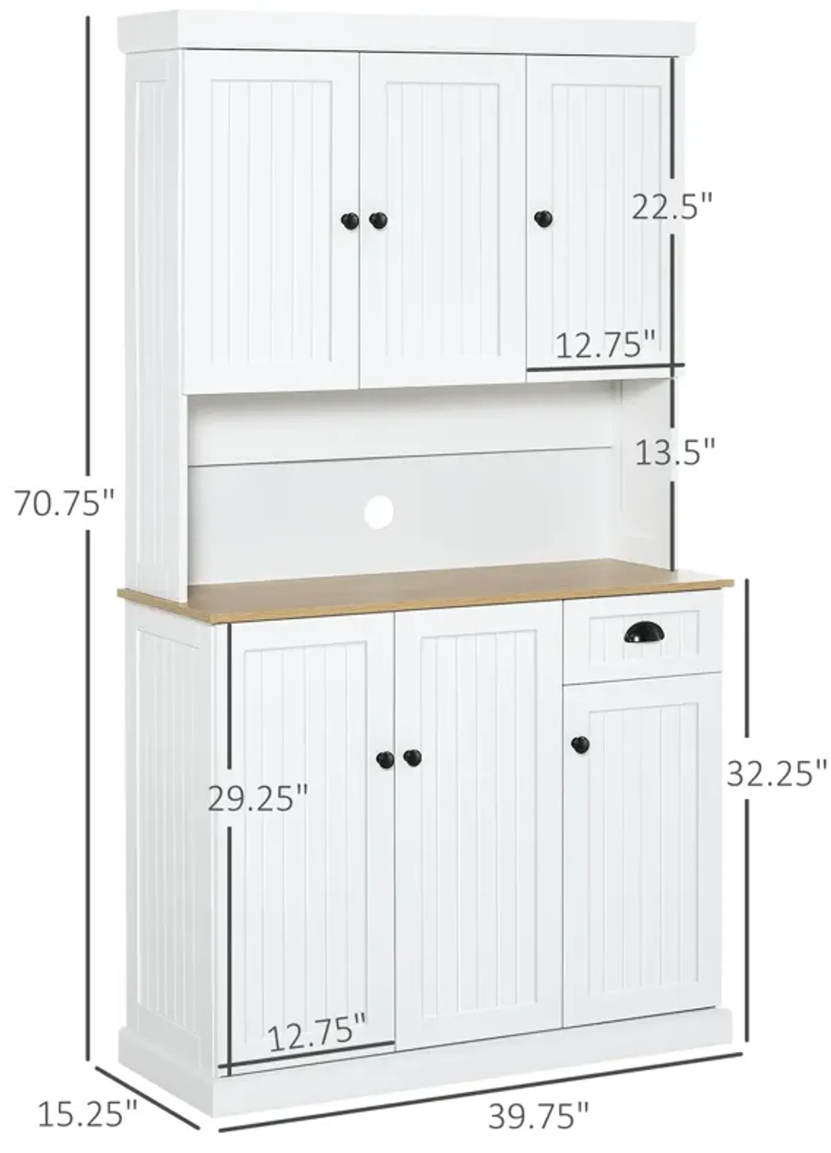 71" Modern Freestanding Kitchen Pantry Cabinet with Adjustable Shelves & Drawer