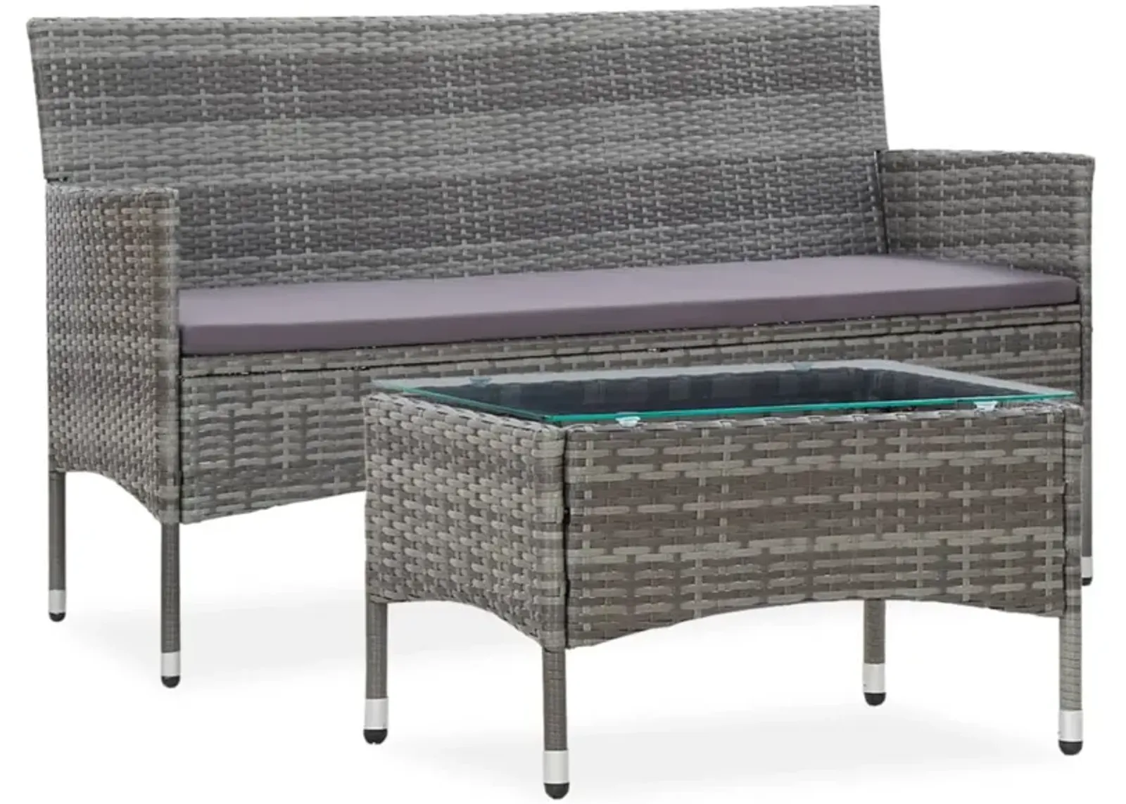 vidaXL 2 Piece Garden Lounge Set with Cushion Poly Rattan Gray