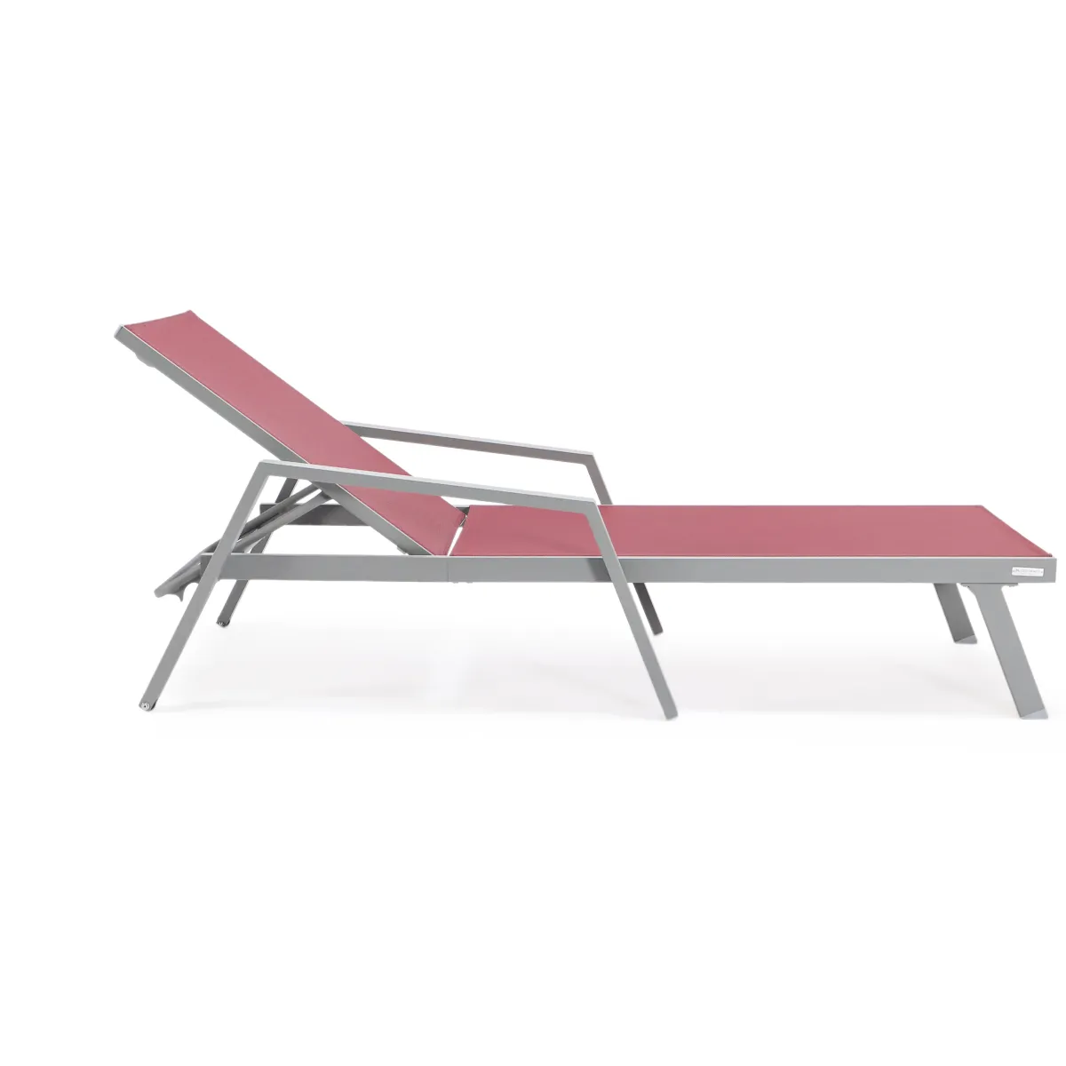 LeisureMod Marlin Patio Chaise Lounge Chair With Armrests in Grey Aluminum Frame