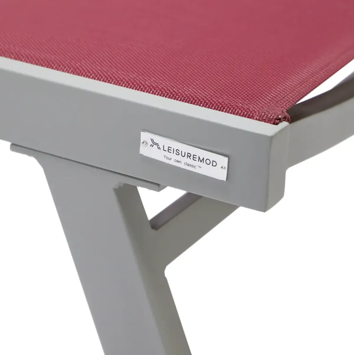 LeisureMod Marlin Patio Chaise Lounge Chair With Armrests in Grey Aluminum Frame