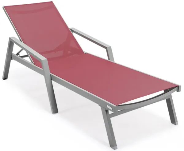 LeisureMod Marlin Patio Chaise Lounge Chair With Armrests in Grey Aluminum Frame