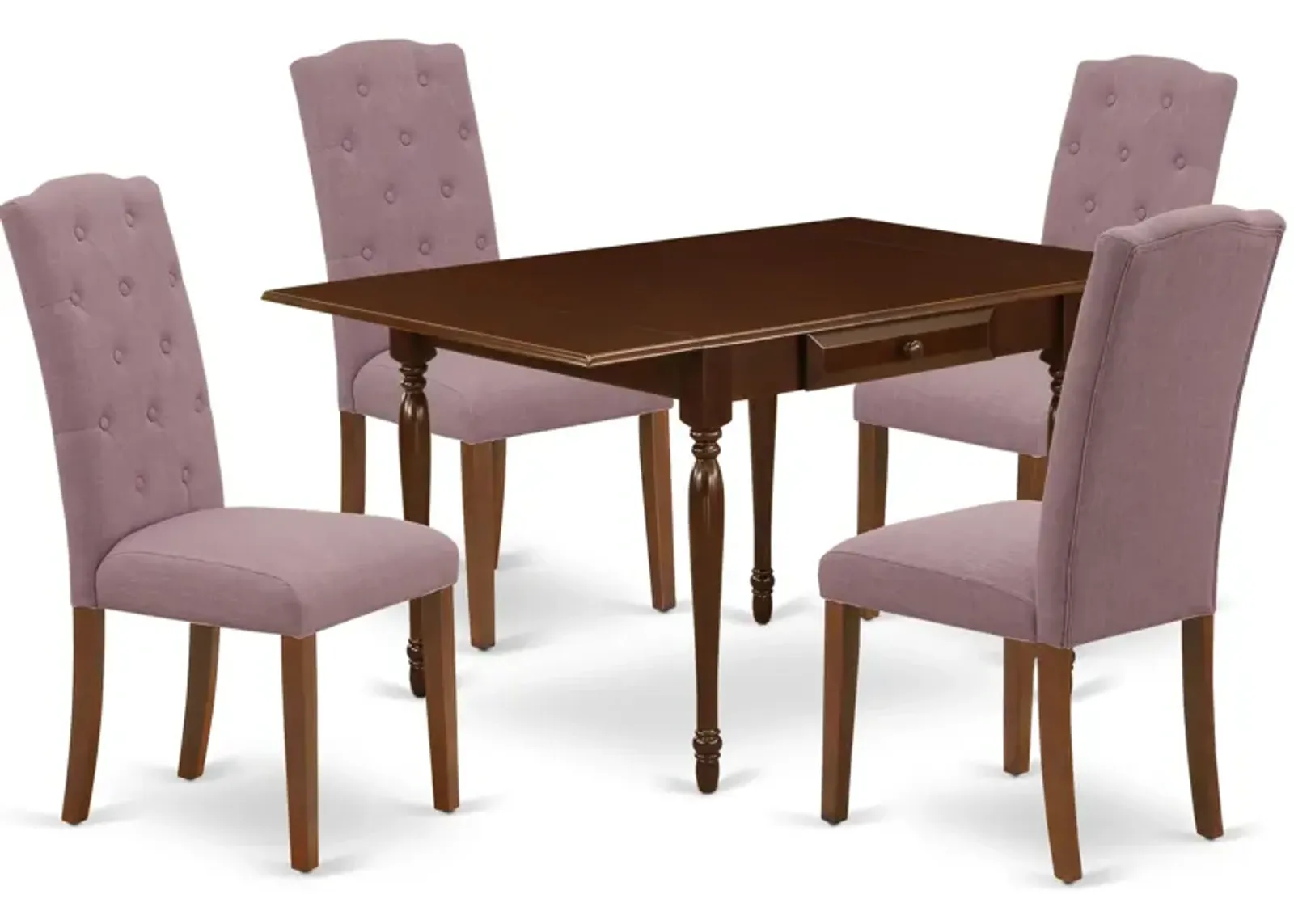 East West Furniture 1MZCE5-MAH-10 5Pc Dining Set - Rectangular Table and 4 Parson Chairs - Mahogany Color