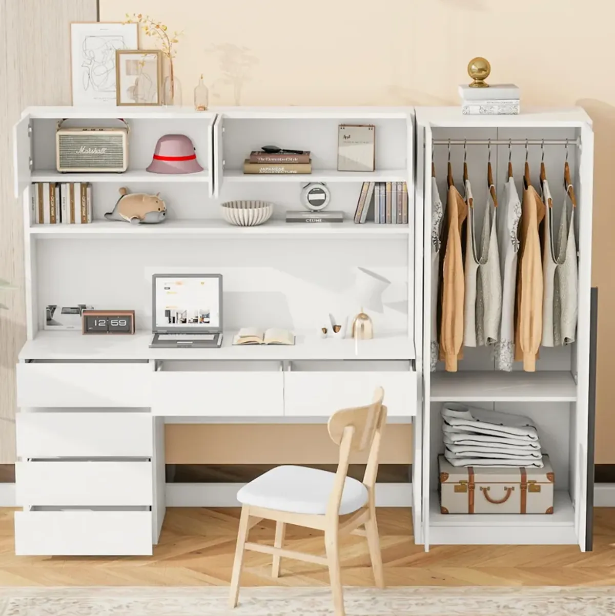 Merax Storage Desk Wardrobe for Bedroom