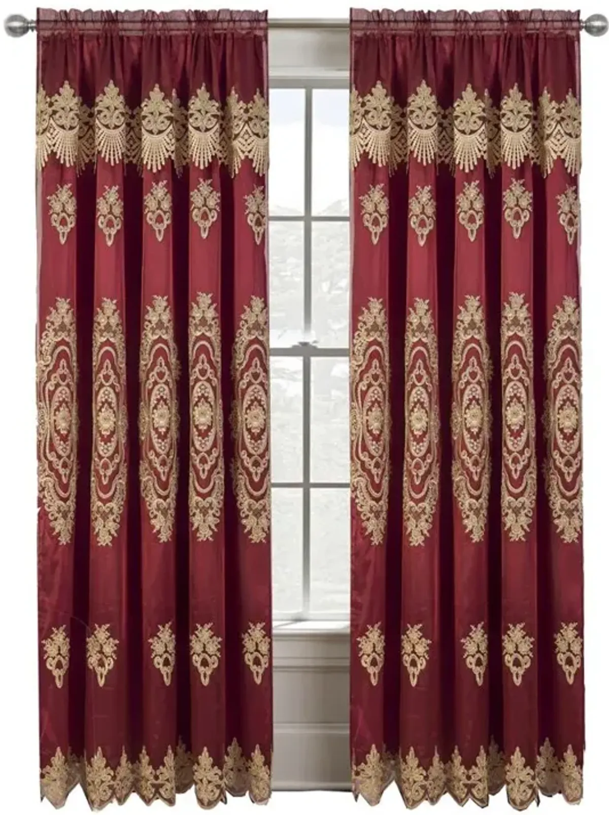 RT Designers Collection Dayton Emb Attached Valance Backing Blackout Window Curtains 50" x 84" Burgundy/Gold