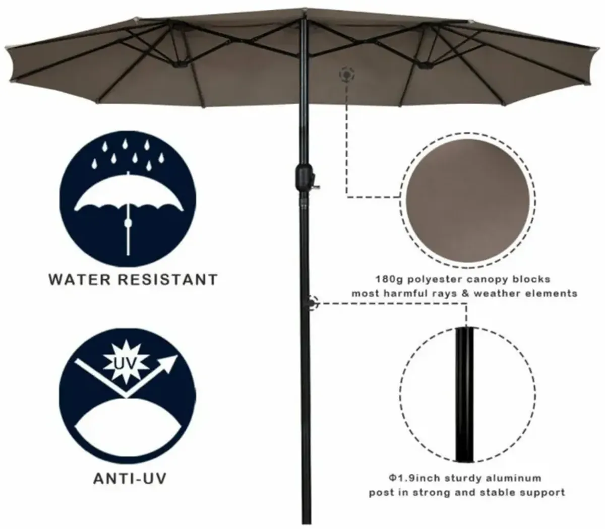 Hivvago 15 Feet Double-Sided Outdoor Patio Umbrella with Crank without Base