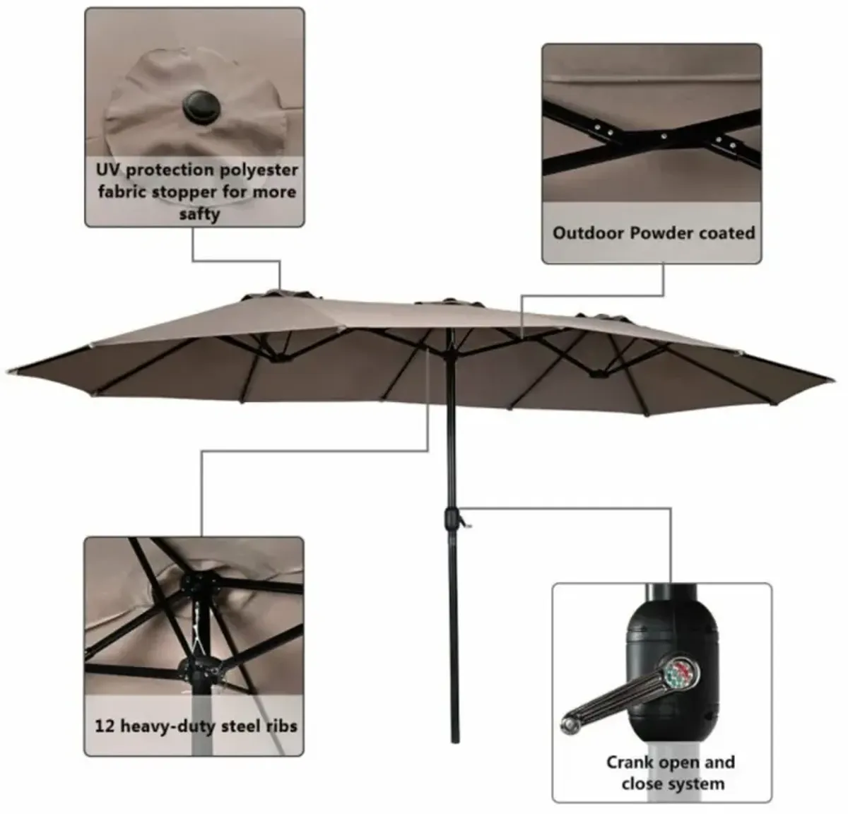 Hivvago 15 Feet Double-Sided Outdoor Patio Umbrella with Crank without Base