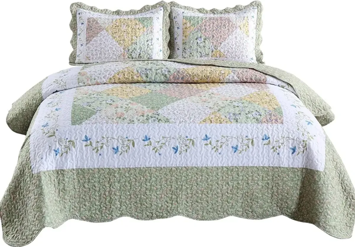 MarCielo 3 Piece Printed Quilt Bedspread Set