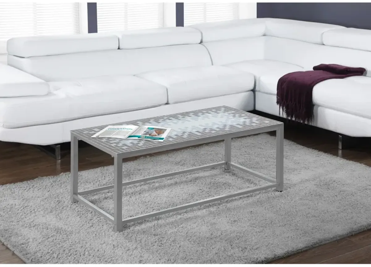 Monarch Specialties I 3140 Coffee Table, Accent, Cocktail, Rectangular, Living Room, 42" L, Metal, Tile, Blue, Grey, Transitional