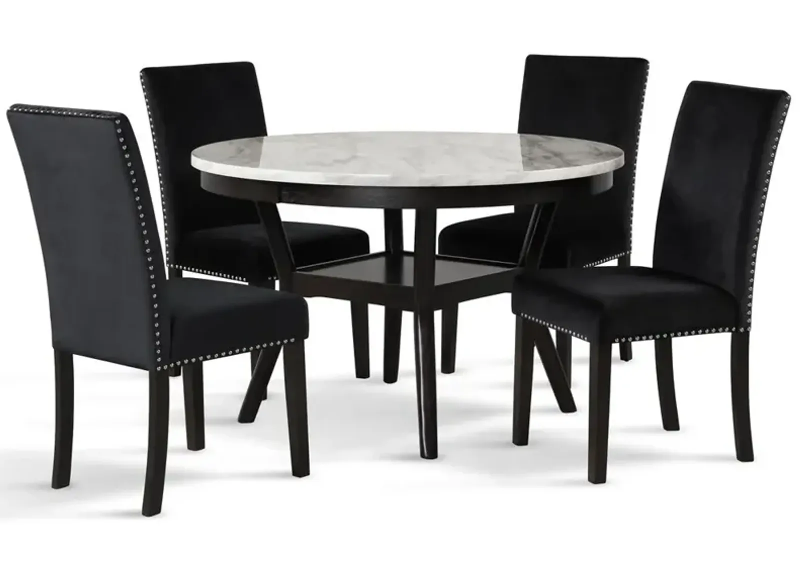 New Classic Furniture Furniture Celeste 5-Pc Faux Marble Round Dining Set  4 Chair-Black