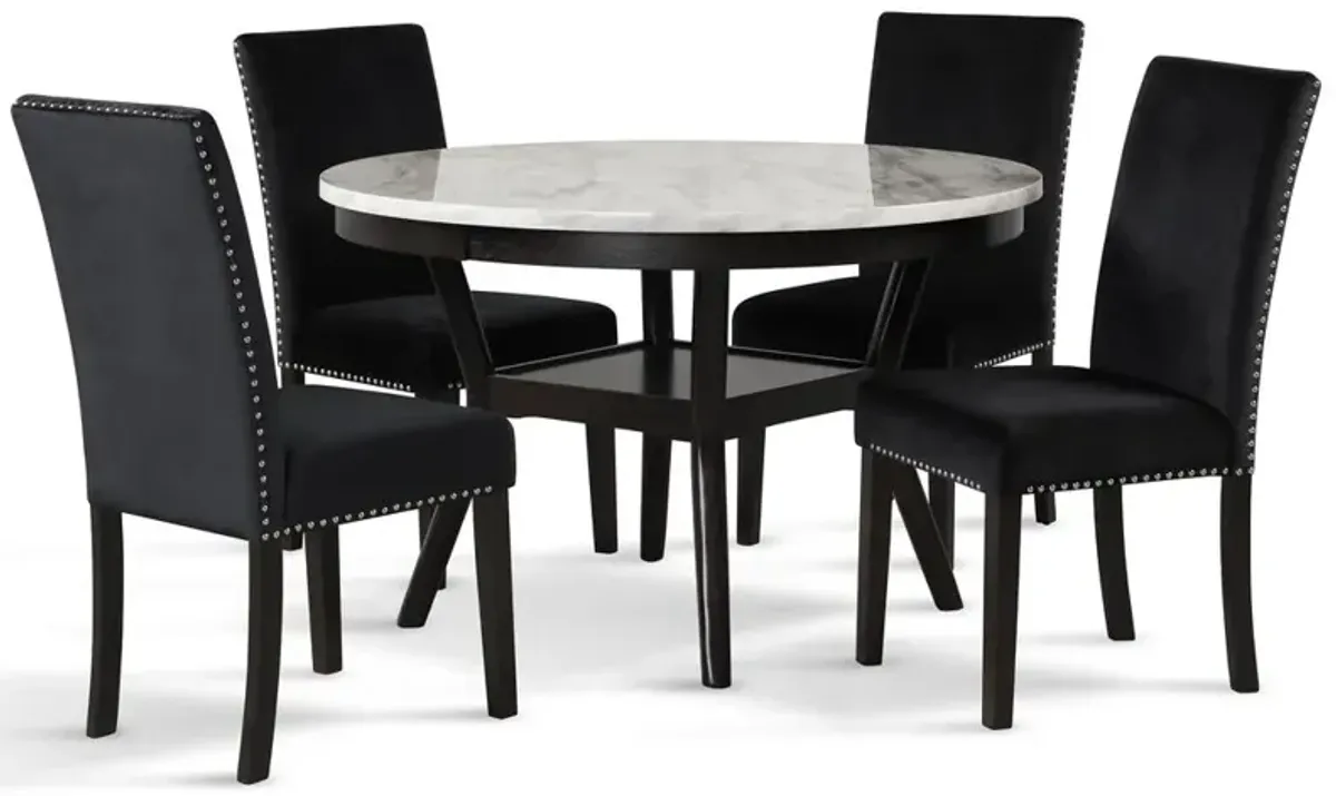 New Classic Furniture Furniture Celeste 5-Pc Faux Marble Round Dining Set  4 Chair-Black