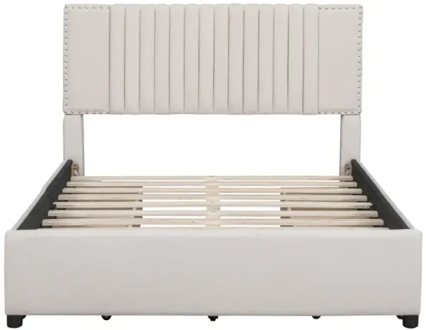 Merax Linen Fabric Platform Bed with 4 Drawers