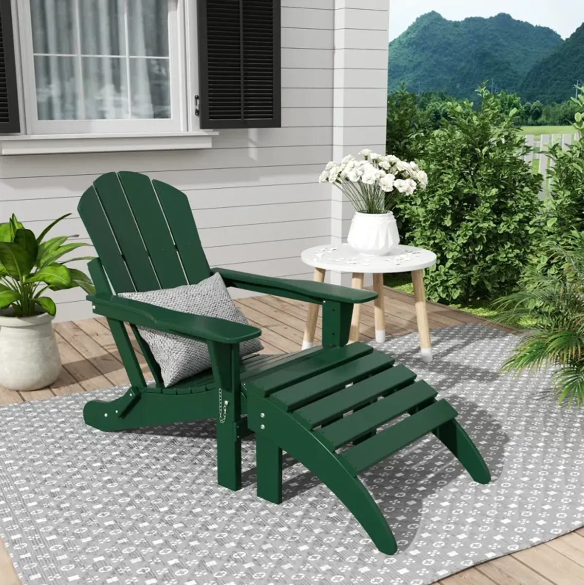 WestinTrends Folding Adirondack Chair With Footrest Ottoman Set