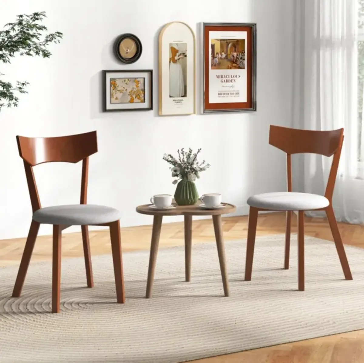 Hivvago Wooden Dining Chair Set of 2 with Rubber Wood Legs and Padded Seat Cushion