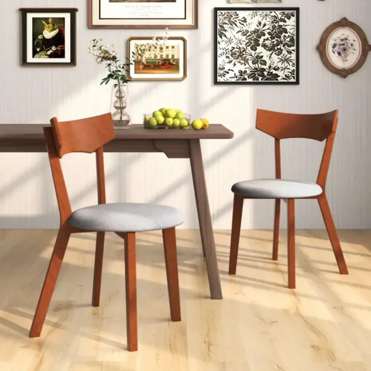 Hivvago Wooden Dining Chair Set of 2 with Rubber Wood Legs and Padded Seat Cushion