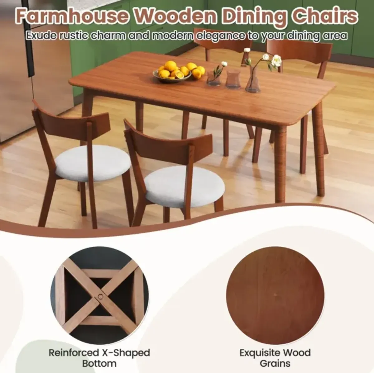 Hivvago Wooden Dining Chair Set of 2 with Rubber Wood Legs and Padded Seat Cushion