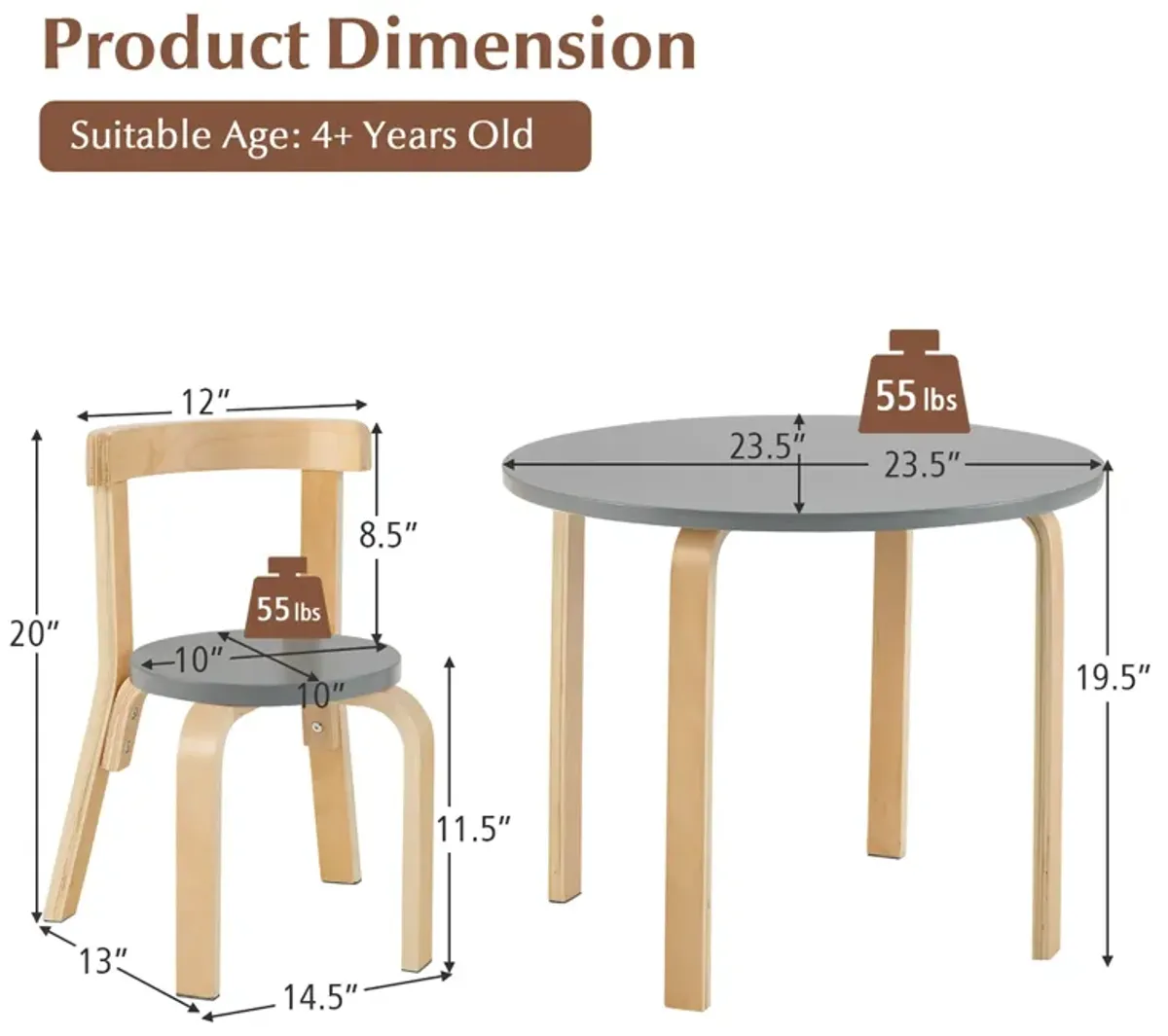 5-Piece Kids Wooden Curved Back Activity Table and Chair Set with Toy Bricks