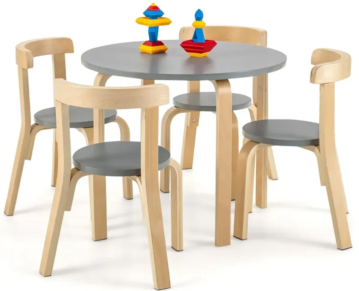 5-Piece Kids Wooden Curved Back Activity Table and Chair Set with Toy Bricks