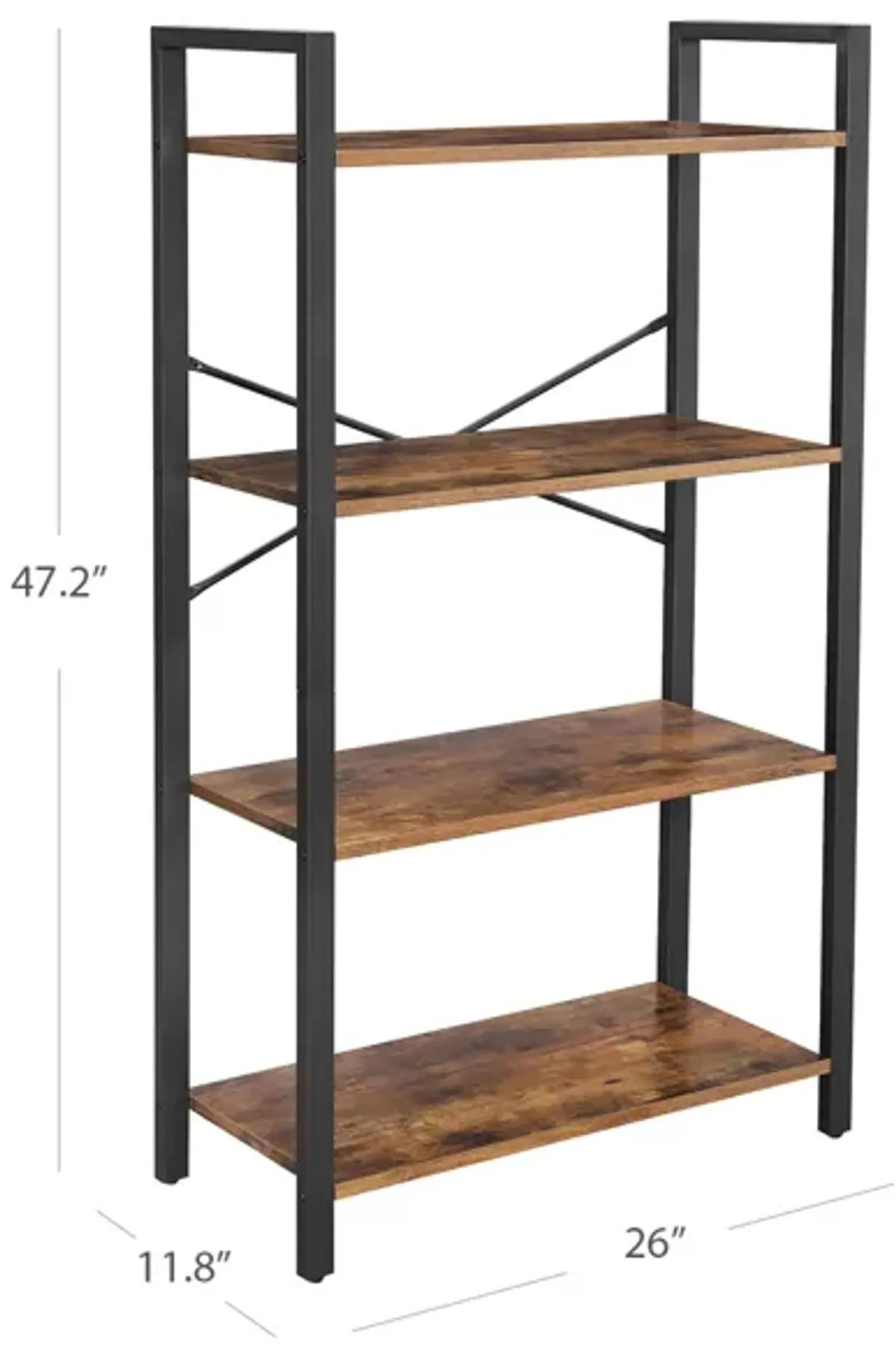 Living Room 4-Tier Ladder Bookshelf – Rustic Brown & Iron Frame